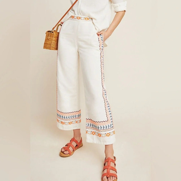 Anthropologie Pants - Anthropologie Islander Embroidered Crop Pants Vacation Resortwear | Size 2